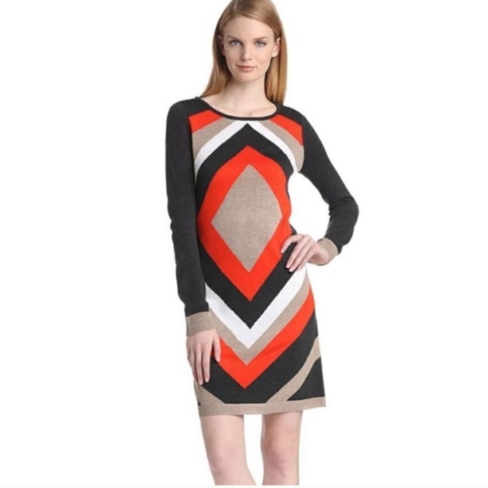 Eliza J  long sleeve crew neck   sweater dress with diamond pattern sz L Hippie